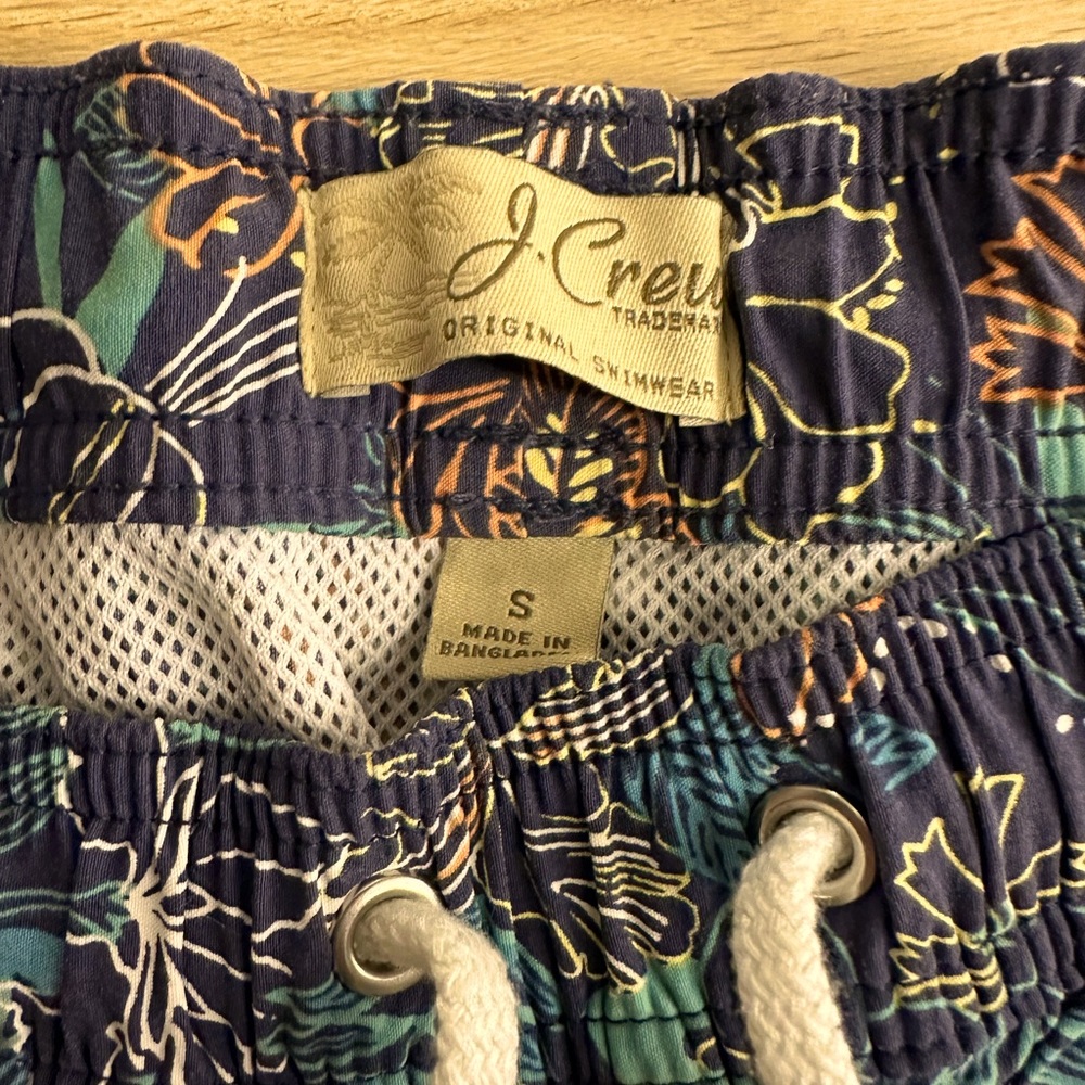 Men's Floral Swim Trunks - Navy Blue with Teal & Gold Accents - Picture 2 of 4